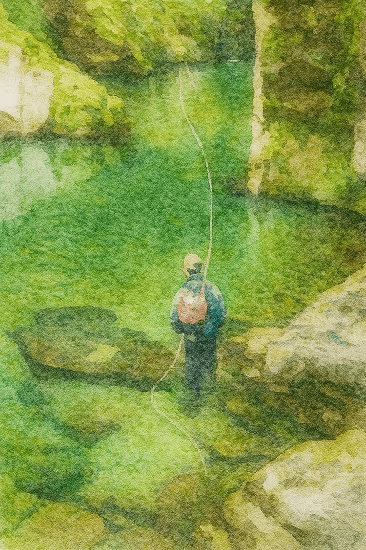 Fly fishing n a canyon North Island beautiful scenic river 